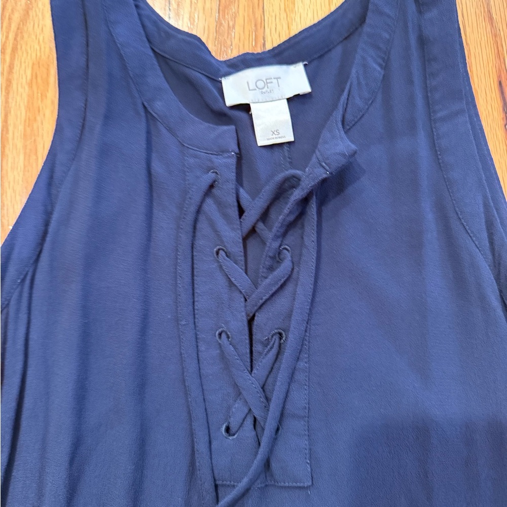 LOFT Women's Deep Blue Lace-Up Blouse
